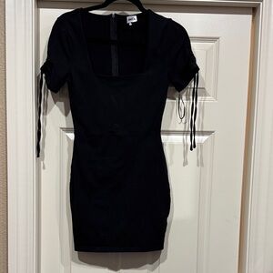Elegant Black Mini Dress with Tie Sleeves